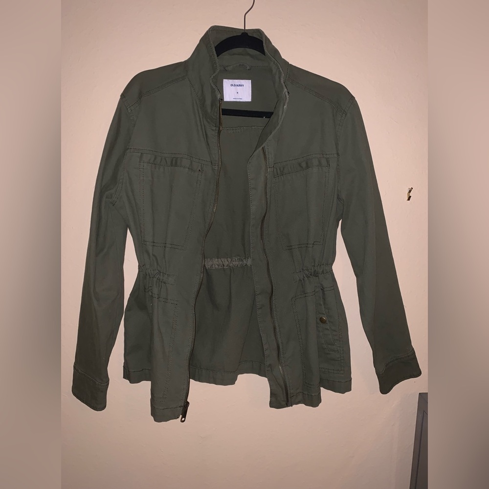 Medium Old Navy Army Green Cargo Jacket with Adjustable Waist